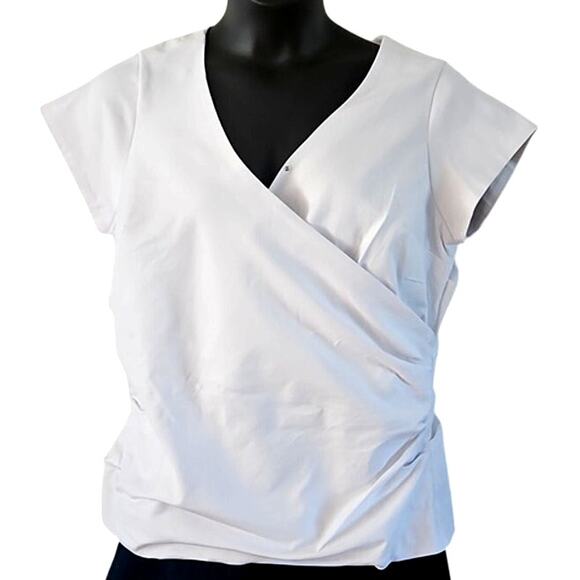 NWOT Nicole by Nicole Miller White V-Neck Pleated Blouse Women’s Size Large - Picture 2 of 7